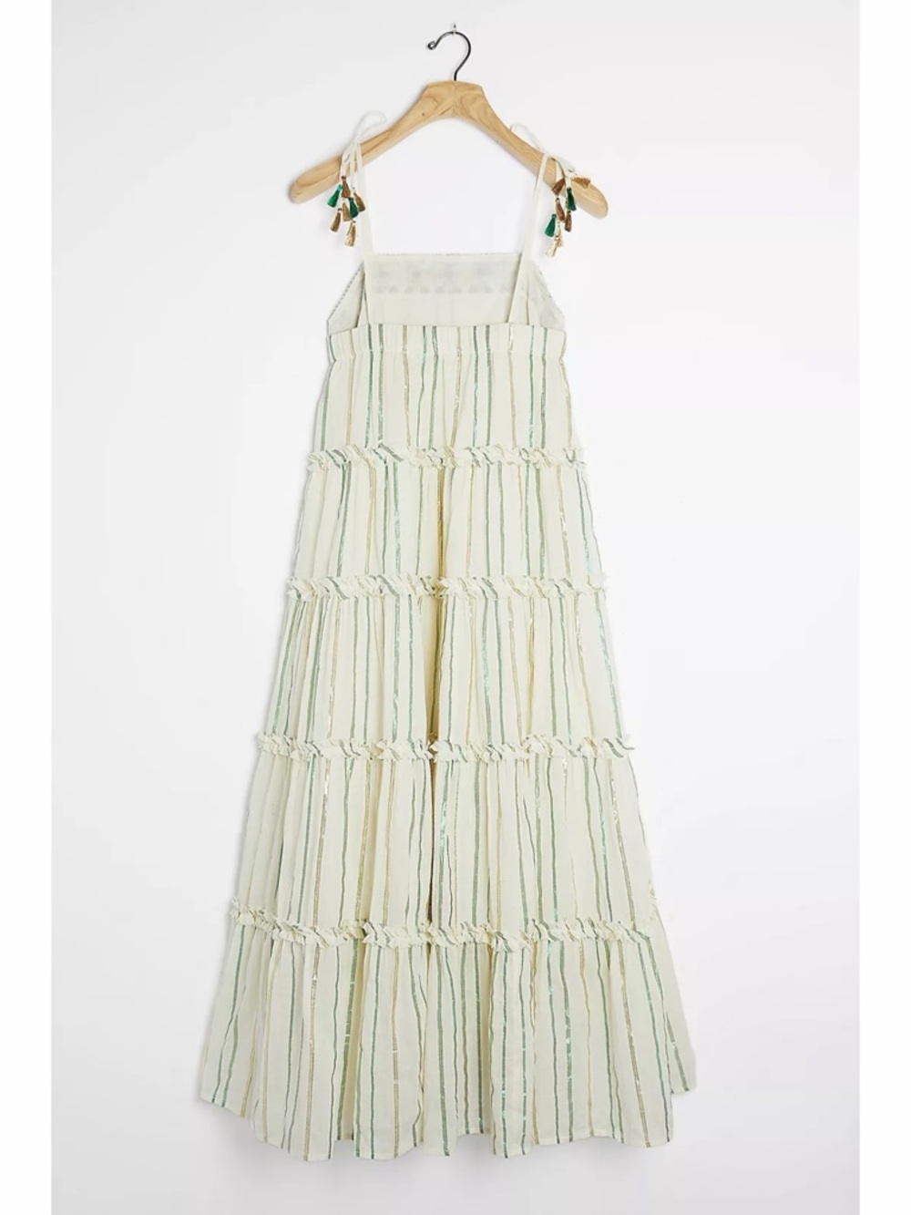 NWT Anthropologie x Ranna Gill Safa Tiered Cream Shimmer Boho Midi Dress - Picture 3 of 8